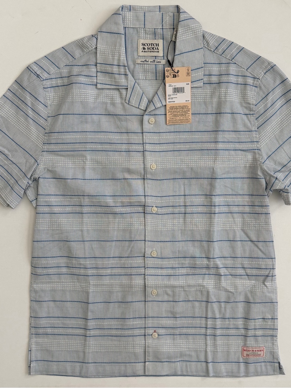 Scotch & Soda Light Blue and White Striped Short-Sleeve Button-Down Shirt Size M